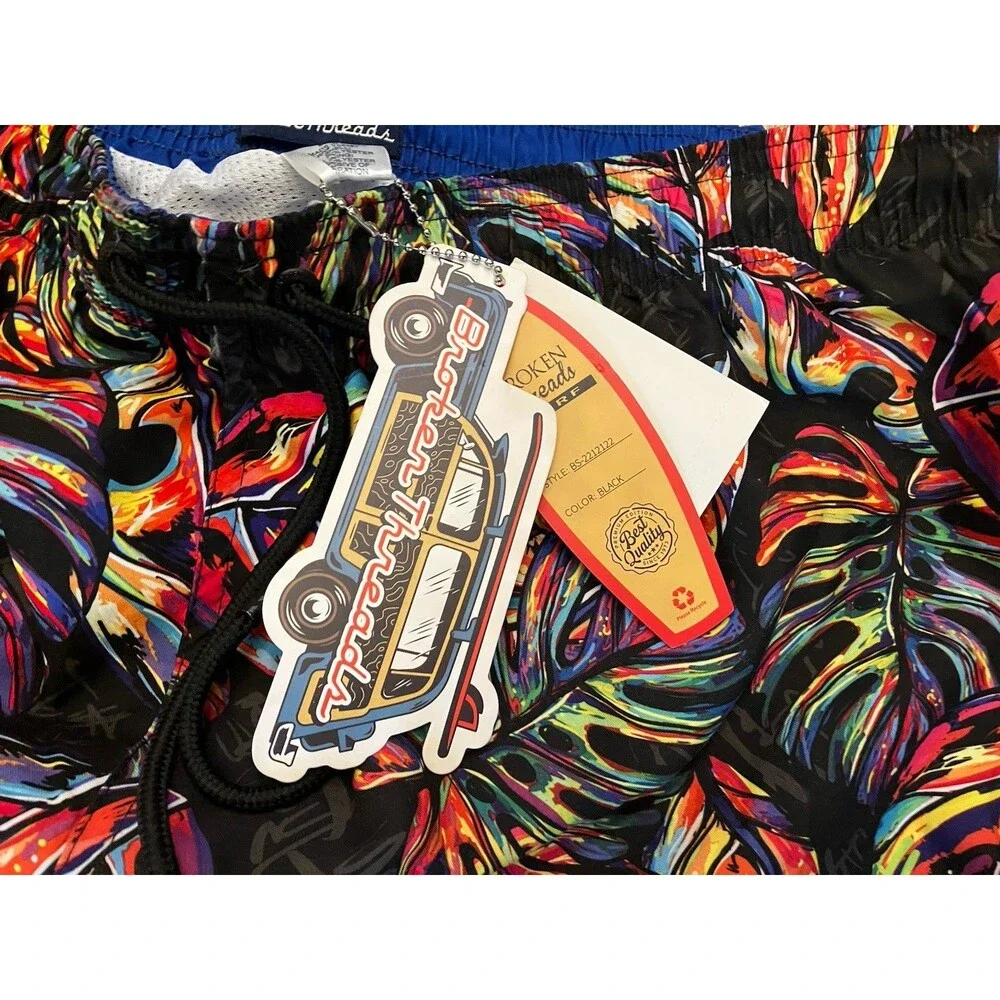 Broken Threads New Men's Board Shorts Size XL Psychedelic Leaves